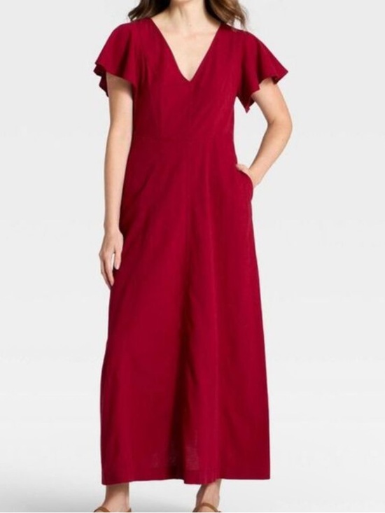 Universal Thread Dresses & Skirts - Woman's Rayon V-Neck Short Sleeve Maxi Dress in Deep Red